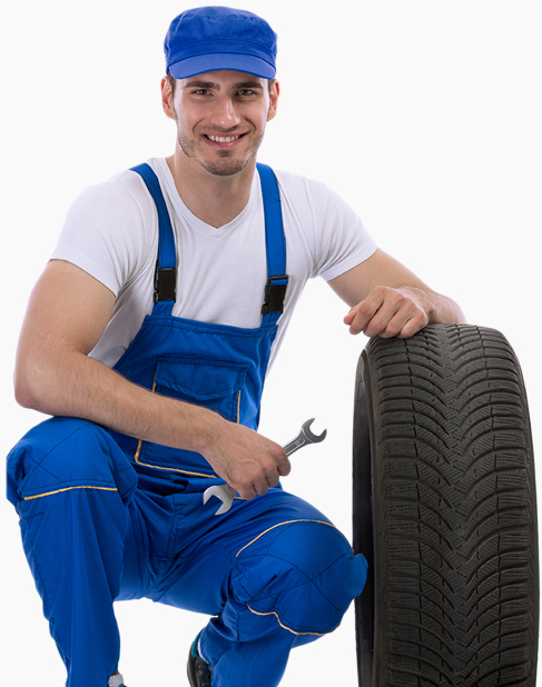 Technician with Tyre